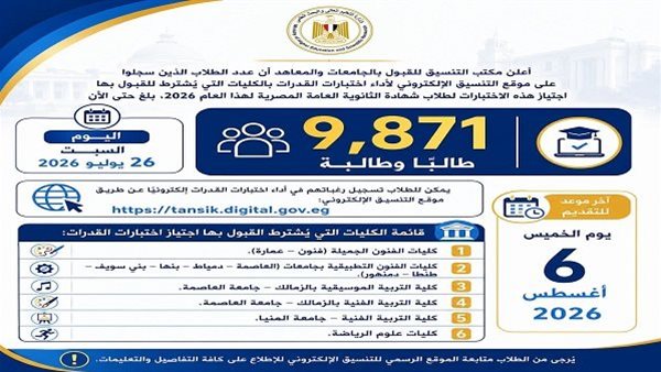 اختبارات القدرات 2026 تنطلق غدًا وفق مواعيد الحجز الإلكتروني.. إرشادات وتحذيرات هامة للطلاب