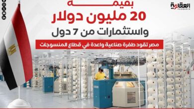 بقيمة 20 مليون دولار واستثمارات من 7 دول.. مصر تقود طفرة صناعية واعدة في قطاع المنسوجات
