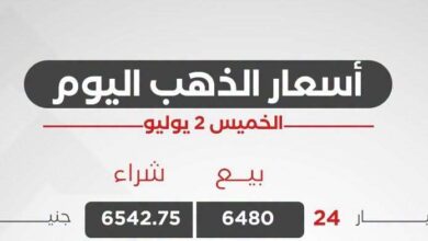سعر الذهب اليوم الخميس 2 يوليو 2026