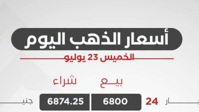 سعر الذهب اليوم الخميس 23 يوليو 2026