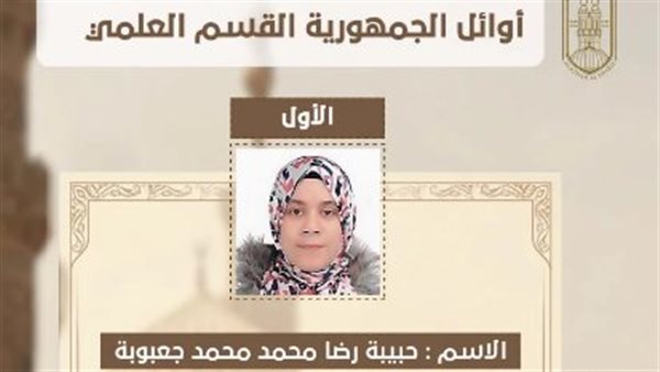 نتيجة الثانوية الأزهرية برقم الجلوس 2026.. أوائل الثانوية الأزهرية.. حبيبة جعبوبة تتصدر القسم العلمي بنسبة 99.38%