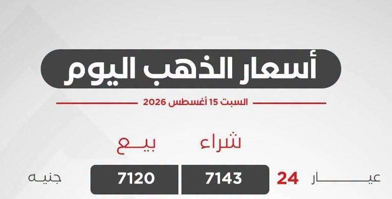 أسعار الذهب اليوم السبت 15 أغسطس 2026