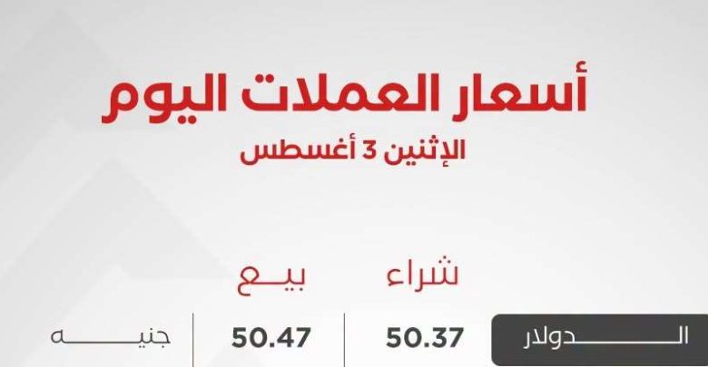 أسعار العملات العربية والأجنبية اليوم الإثنين 3 أغسطس 2026