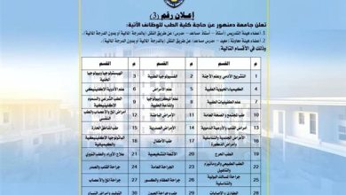 جامعة دمنهور تفتح باب وظائف كلية الطب في 34 تخصصًا