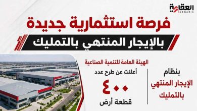 فرصة استثمارية جديدة بالإيجار المنتهي بالتمليك